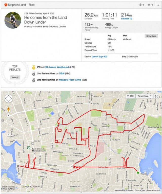 Канадский велогонщик рисует GPS-картины на картах