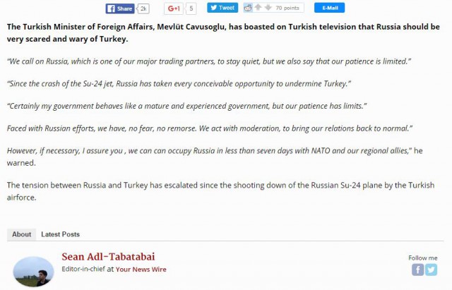 МИД Турции Чавушоглу: оккупируем Россию за 7 дней