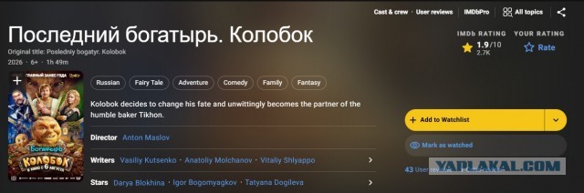 Внезапно: Рейтинг фильма про Колобка поднялся с 2,5 до 6,1⁠⁠