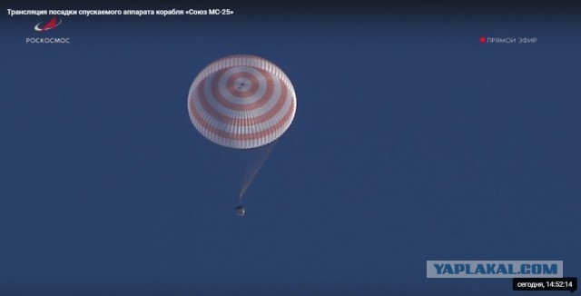 Посадка космического корабля Союз-МС25. Прямой эфир