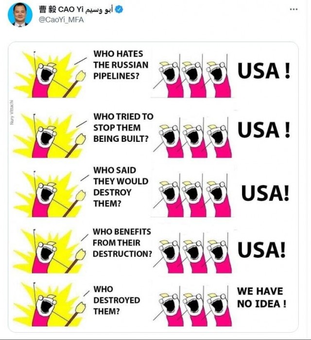 Китайский дипломат троллит Запад, пытающийся уйти от ответов на вопрос, кому это выгодно