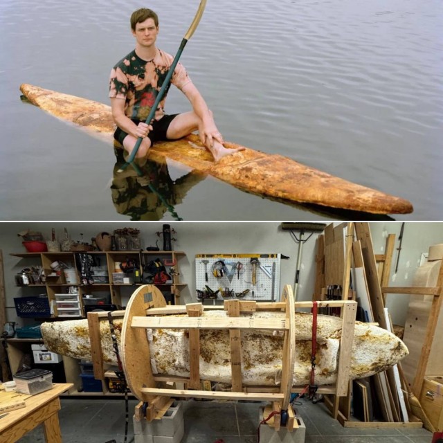 Американец Сэм Шумейкер переплыл 42 км по Тихому океану на каяке из грибов