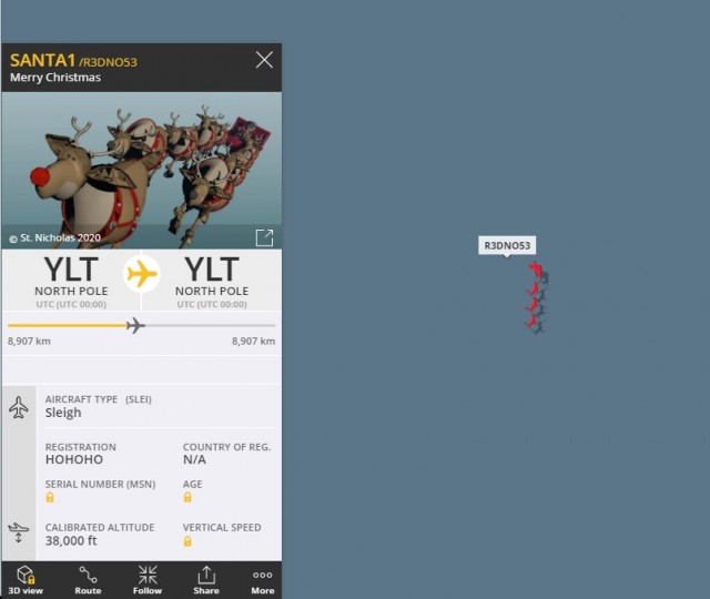 Flightradar заметил в небе над Арктикой оленью упряжку