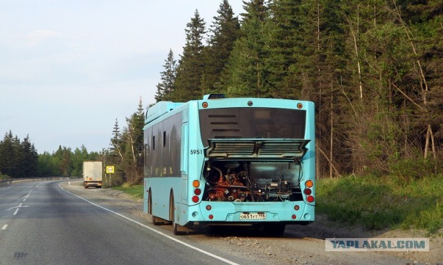 В Петербурге у автобуса вывалился двигатель из-за проезда по яме