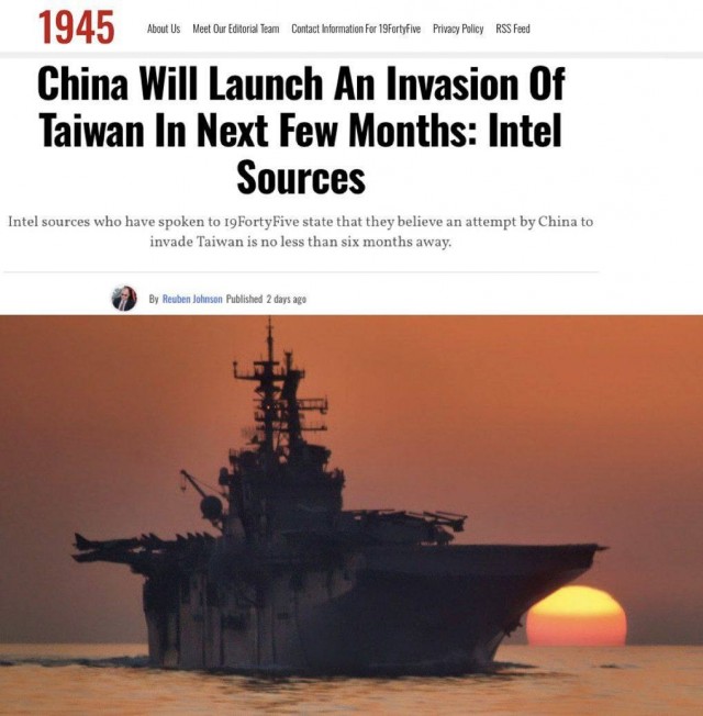 По данным ресурса 1945, полученным из источников разведки, Китай планирует вторгнуться на Тайвань в ближайшие месяцы.