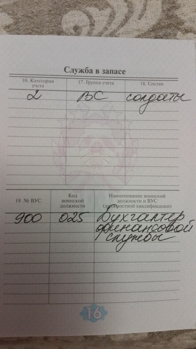 А что у вас написано в военном билете?