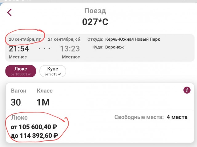 В РЖД объяснили цены на билеты из Анапы в Москву за 80 тысяч рублей