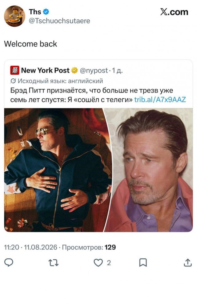 Все алкоголики мира поздравляют Бреда Питта с окончанием периода трезвости