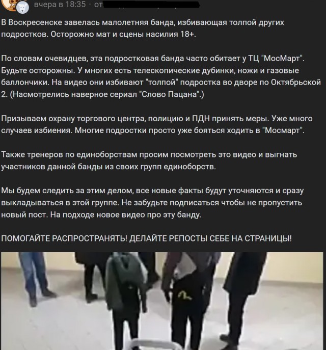 В подмосковном Воскресенске завелась малолетняя банда