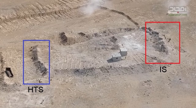 Атака «Хайят Тахрир аш-Шам» (HTS) на блокпост ДАЕШ. Съемка с дрона