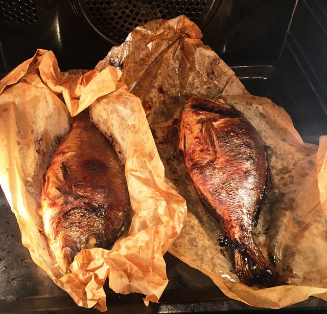 Испанская кухня: дорада, креветищи и овощи на гриле