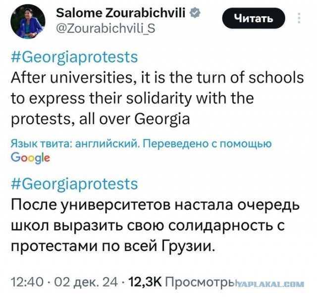 Президентка Грузии  призвала принять участие в акциях протеста школоту