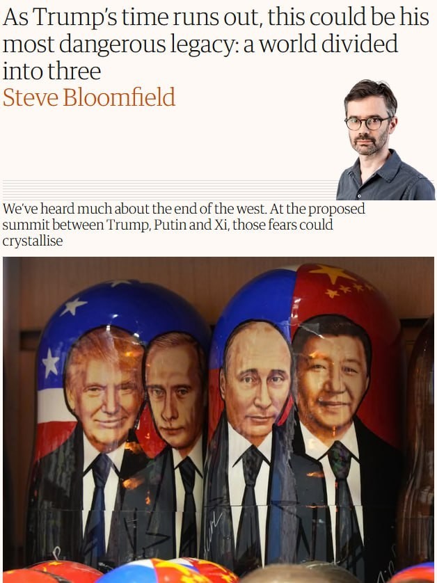 Трамп, Путин и Си Цзиньпин могут попытаться разделить мир на сферы влияния на встрече в Китае в следующем месяце, — The Guardian.