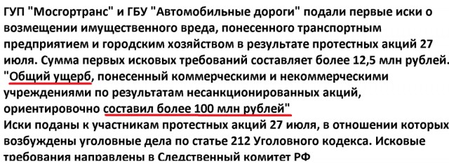 Названа предварительная сумма ущерба от несанкционированных акций в Москве