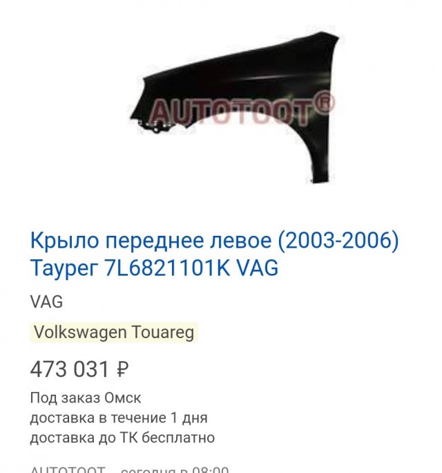 Крыло левое переднее VW Touareg 2010 - 2018 оригинал.