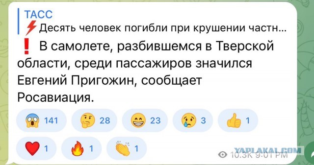 В Тверской области потерпел крушение самолет Пригожина с бортовым номером RA-02795