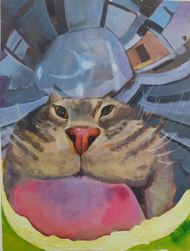 Кот и огурец. Рисунок