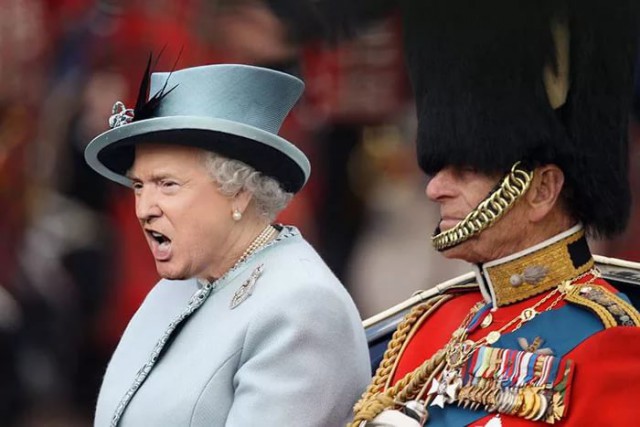 Я не знаю, кто ты, загадочный человек, прифотошапливающий лицо Трампа к фотографиям Елизаветы II, но тебе нужно остановиться