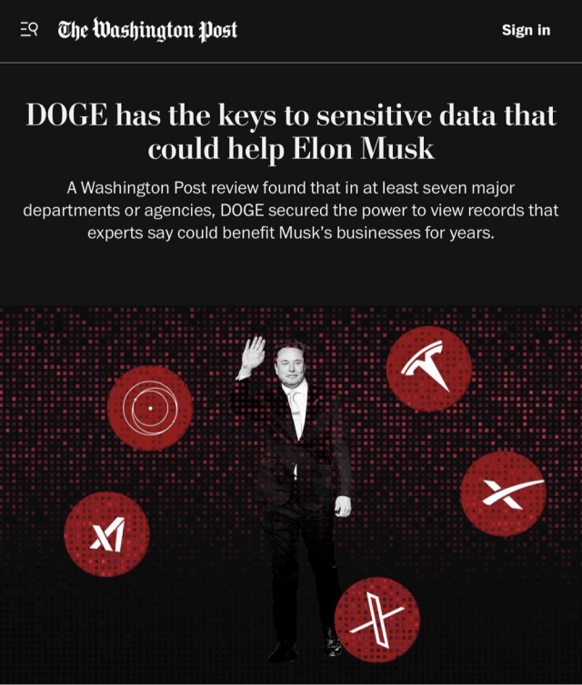 Илон Маск, возглавляя Департамент эффективности государственного управления (DOGE), мог получить доступ к конфиденциальной информации частных компаний