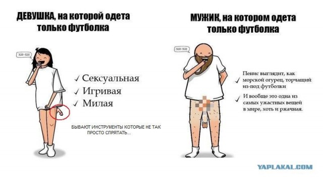 Разница между девушкой и мужиком в футболке
