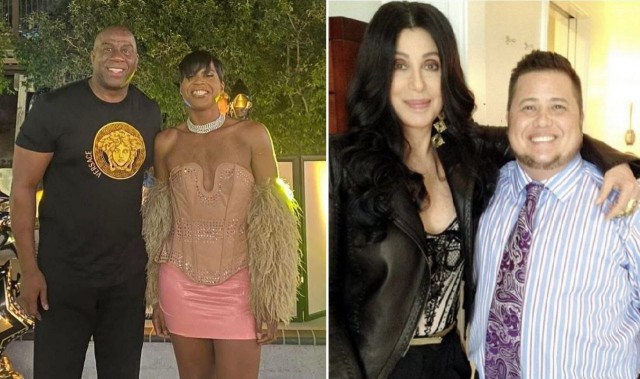 Мэджик Джонсон с сыном и Шер с дочерью. Не шутка.