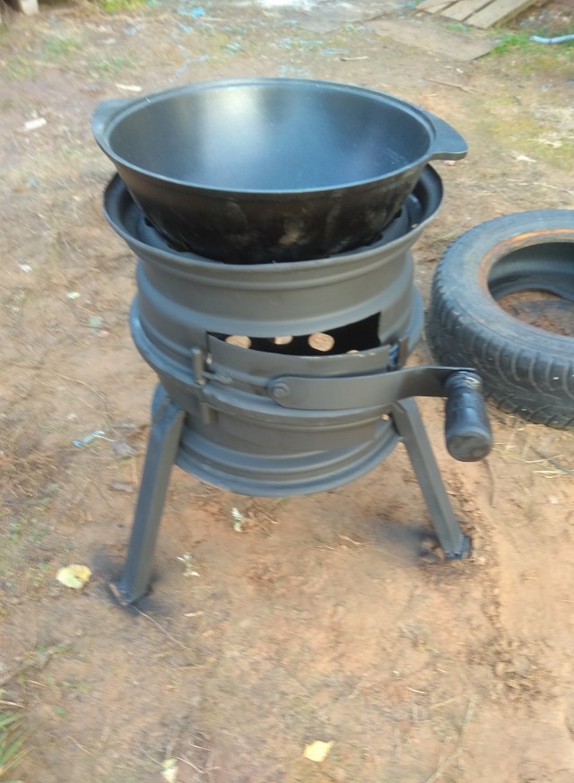 Дачная кулинария с нуля - печка из автомобильных дисков