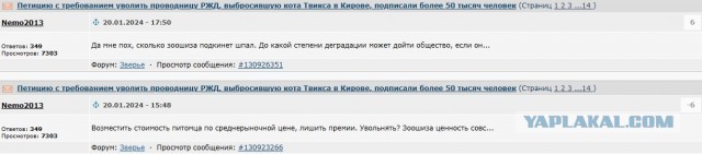 Петицию с требованием уволить проводницу РЖД, выбросившую кота Твикса в Кирове, подписали более 50 тысяч человек