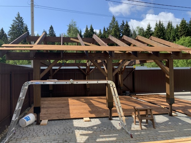 Навес для авто из бруса своими руками