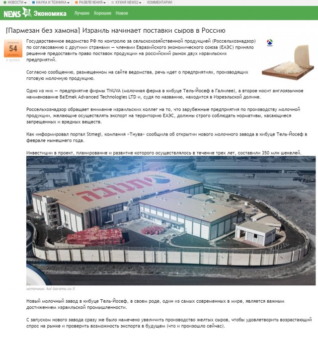 Израиль хочет наращивать экспорт в Россию