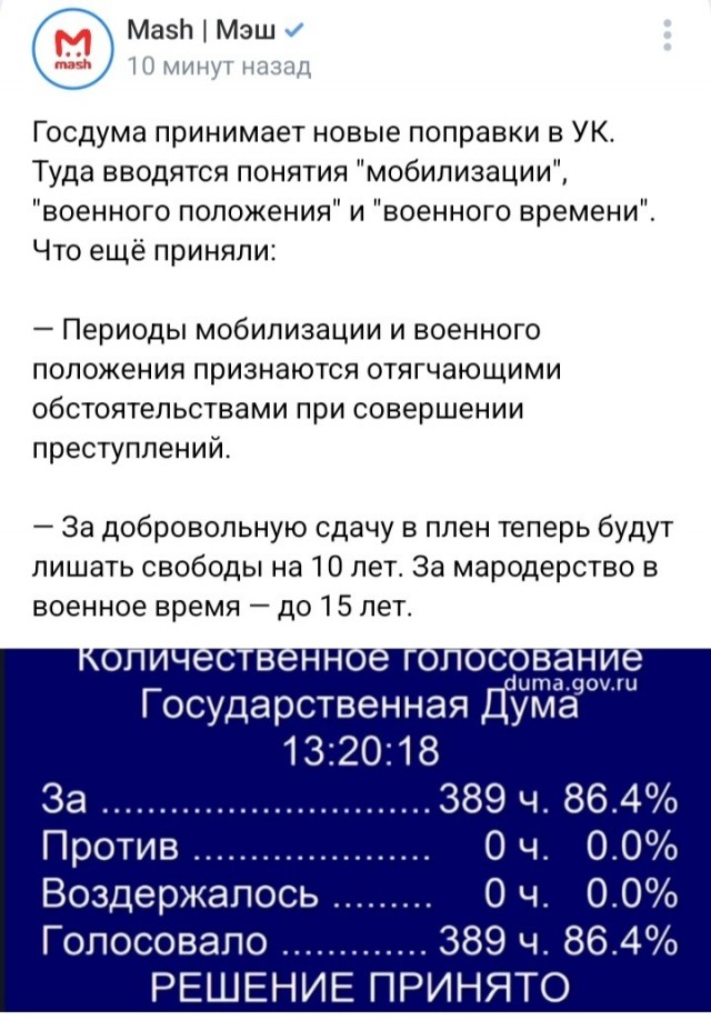 Госдума вводит в УК понятие «мобилизация», «военное положение» и «военное время»