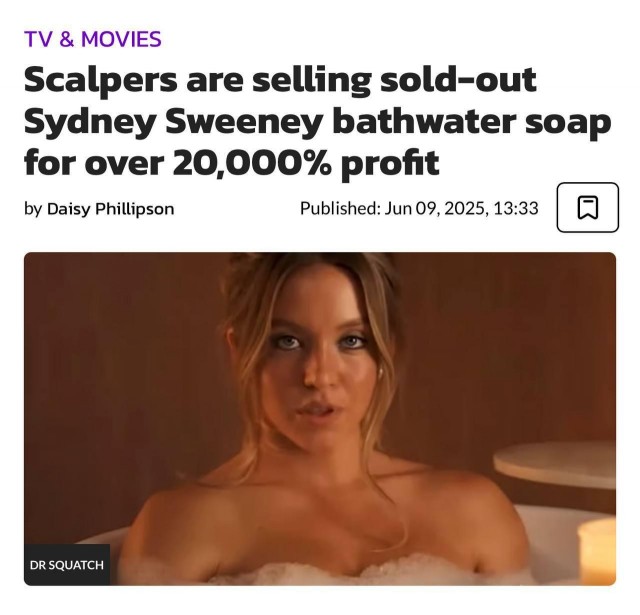 Перекупы заработали 20000% на мыле от Сидни Суинни.