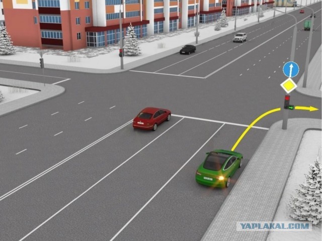Можно ли зеленому авто повернуть направо?