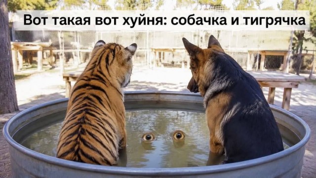 В сети начали переделывать картинку с тигром и псом