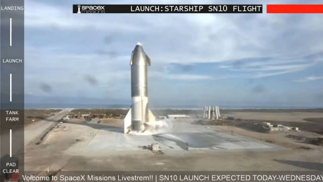 Полёт испытательного прототипа корабля Starship SN10