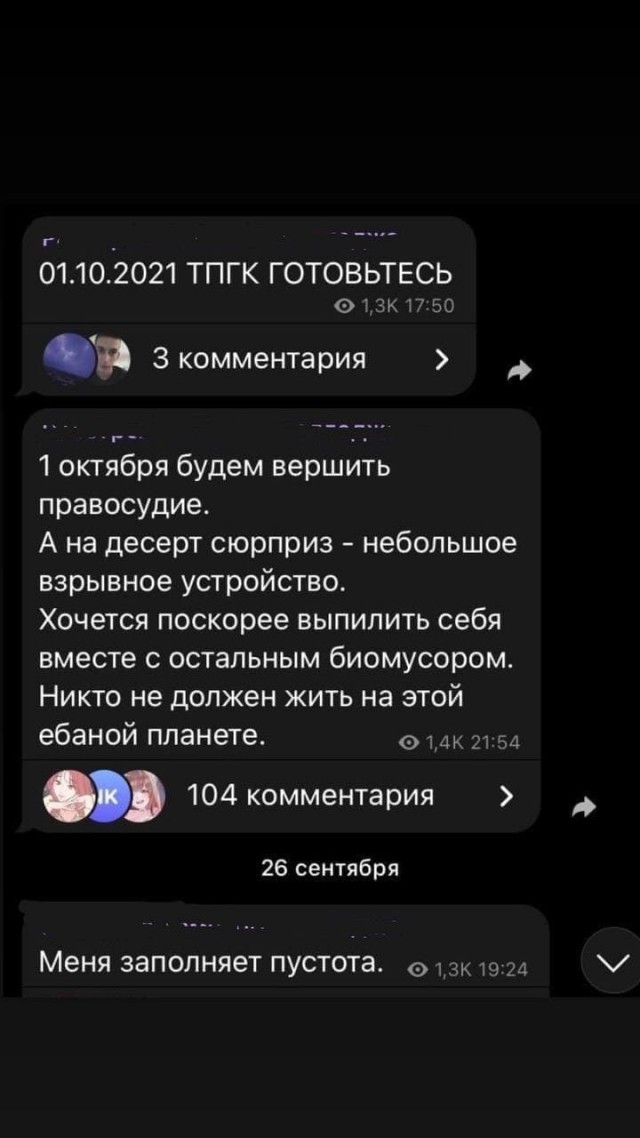 Неизвестный пользователь завёл канал в Telegram, в котором обещает устроить стрельбу в одном из учебных заведений Томска