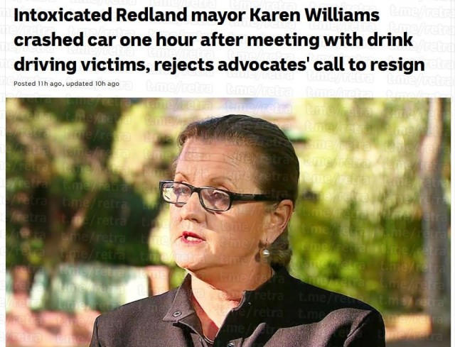 Мэр австралийского города встретилась с жертвами пьяных водителей, после чего сама напилась и попала в аварию