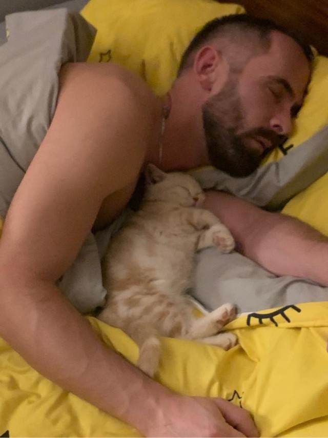 А как вы спите с котиком?