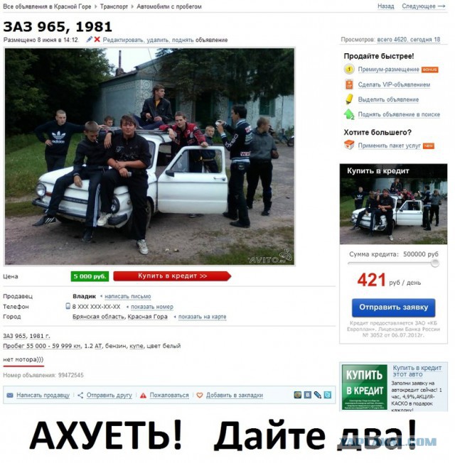 Вот такое объявление на Авите