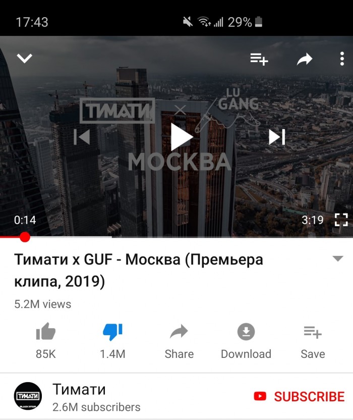 ​Клип Тимати и Гуфа «Москва» побил рекорд по дизлайкам на YouTube в России