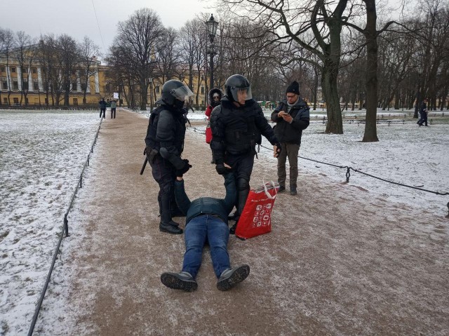 На Сенатской площади в Петербурге проходят задержания активистов, вышедших на пикеты против поправок в Конституцию