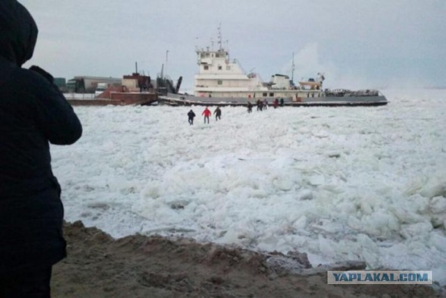 В Якутии во льдах на реке Лена застряли ледокол и паром