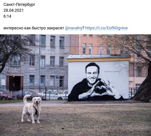 В центре Петербурга появилось граффити с Навальным и подписью «Герой нового времени