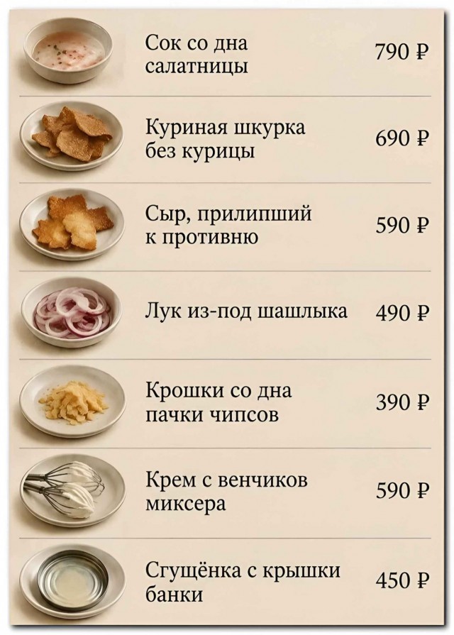 Меню ресторана для гурманов⁠