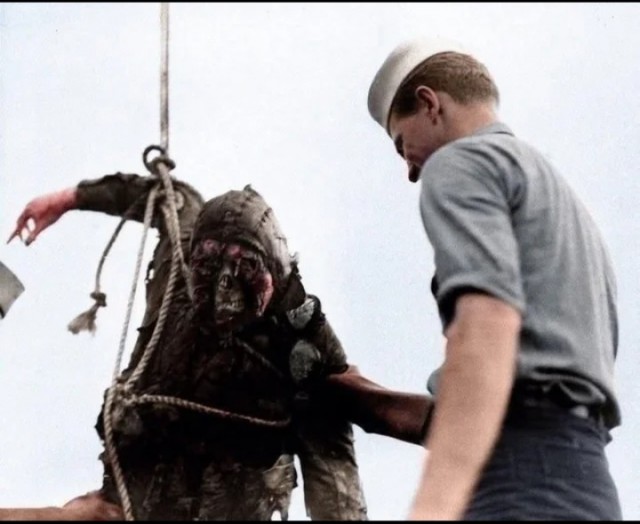 Тело японского пилота, извлеченное из воды