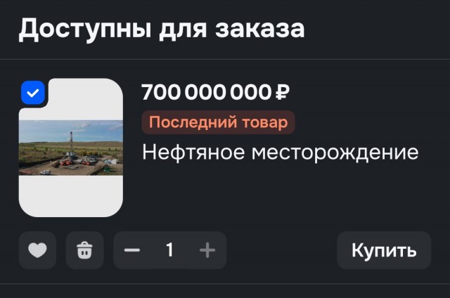 Купить себе нефтяное месторождение можно прямо на Ozon за 700 млн рублей