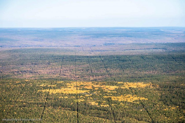 Осенние краски якутской тайги с вертолета