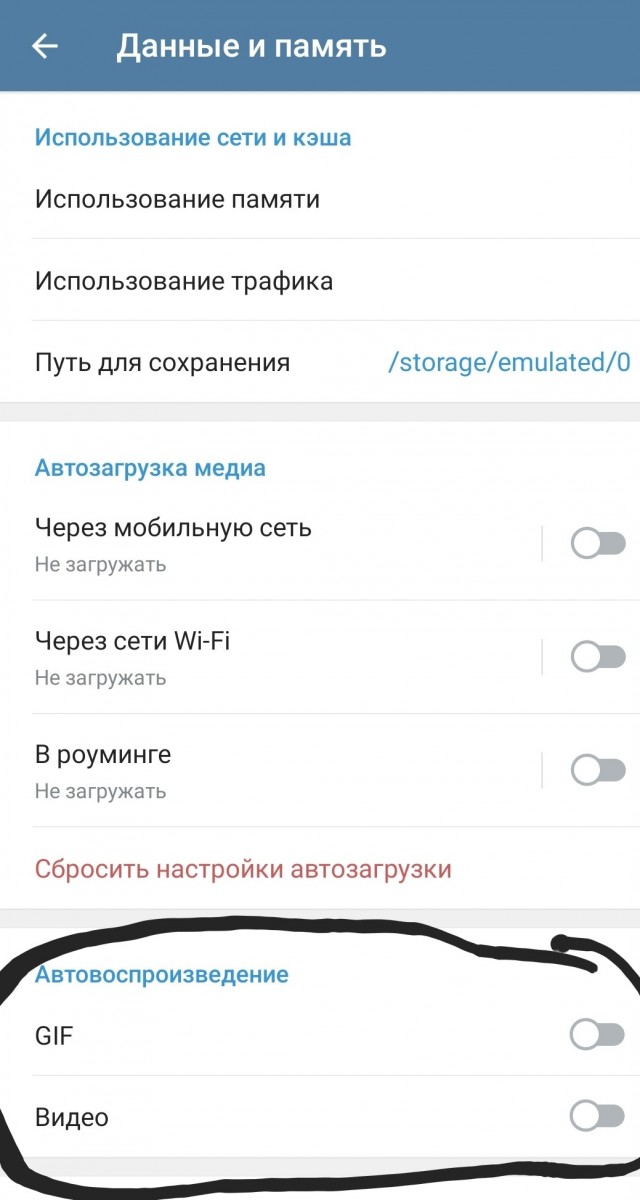 Проверьте эту настройку в приложении Telegram и очистите память телефона