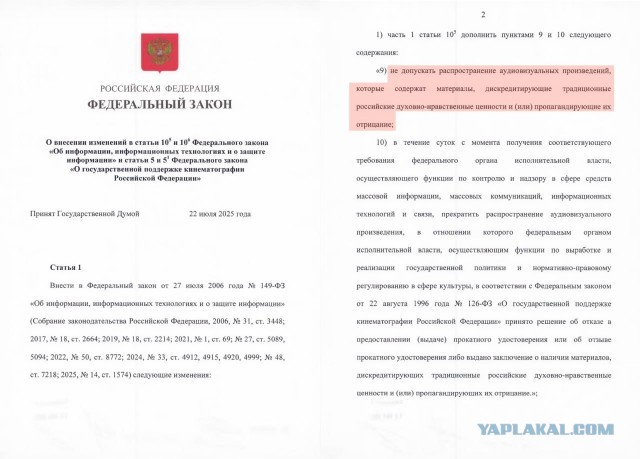ГД приняла закон о запрете фильмов, дискредитирующих традиционные ценности