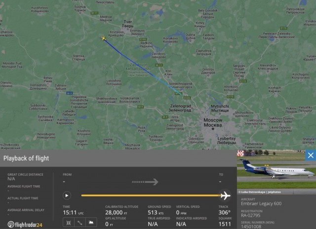 Flightradar24 опубликовал отчет о полете разбившегося самолета Пригожина