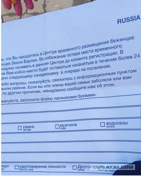 "Один раз не водолаз"  анкета берлинского центра временного размещения беженцев